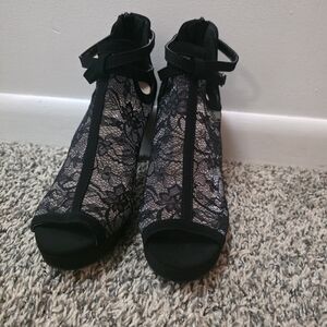 Forever Black Lace Heels